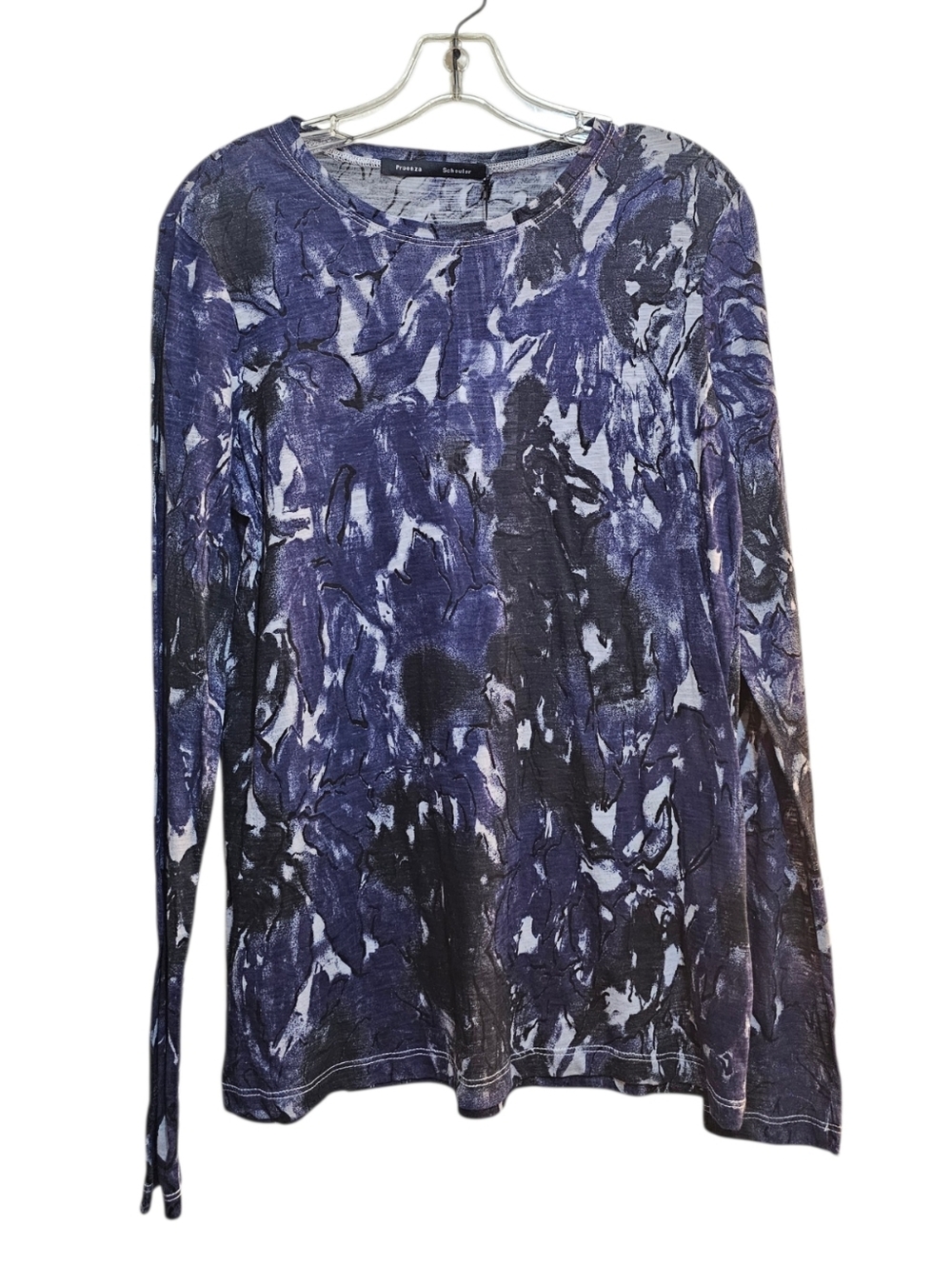 Proenza Schouler Painted Floral Tie Dye Long Sleeve Tee Blue Multi Medium NWT